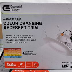 New 5 boxes of Commercial Electric
5/6 in. Integrated LED White New Construction or Remodel Recessed Light Trim with Adjustable CCT - $100