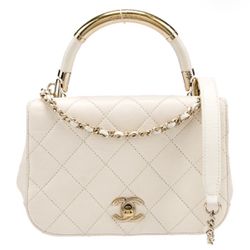 CHANEL Small White CC Top Handle Satchel Bag w/ Chain Strap including Dust Bag