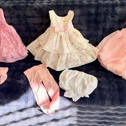 🌸 Baby Girl Dress Bundle (6 Months) – 3 Dresses + Bloomers + Leggings🌸