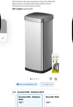 EKO EcoSmart Tall and Large Kitchen Trash Can, 80L/21.1G High Capacity, Touchless Soft Square Motion Sensor Garbage Can, Brushed Stainless Steel