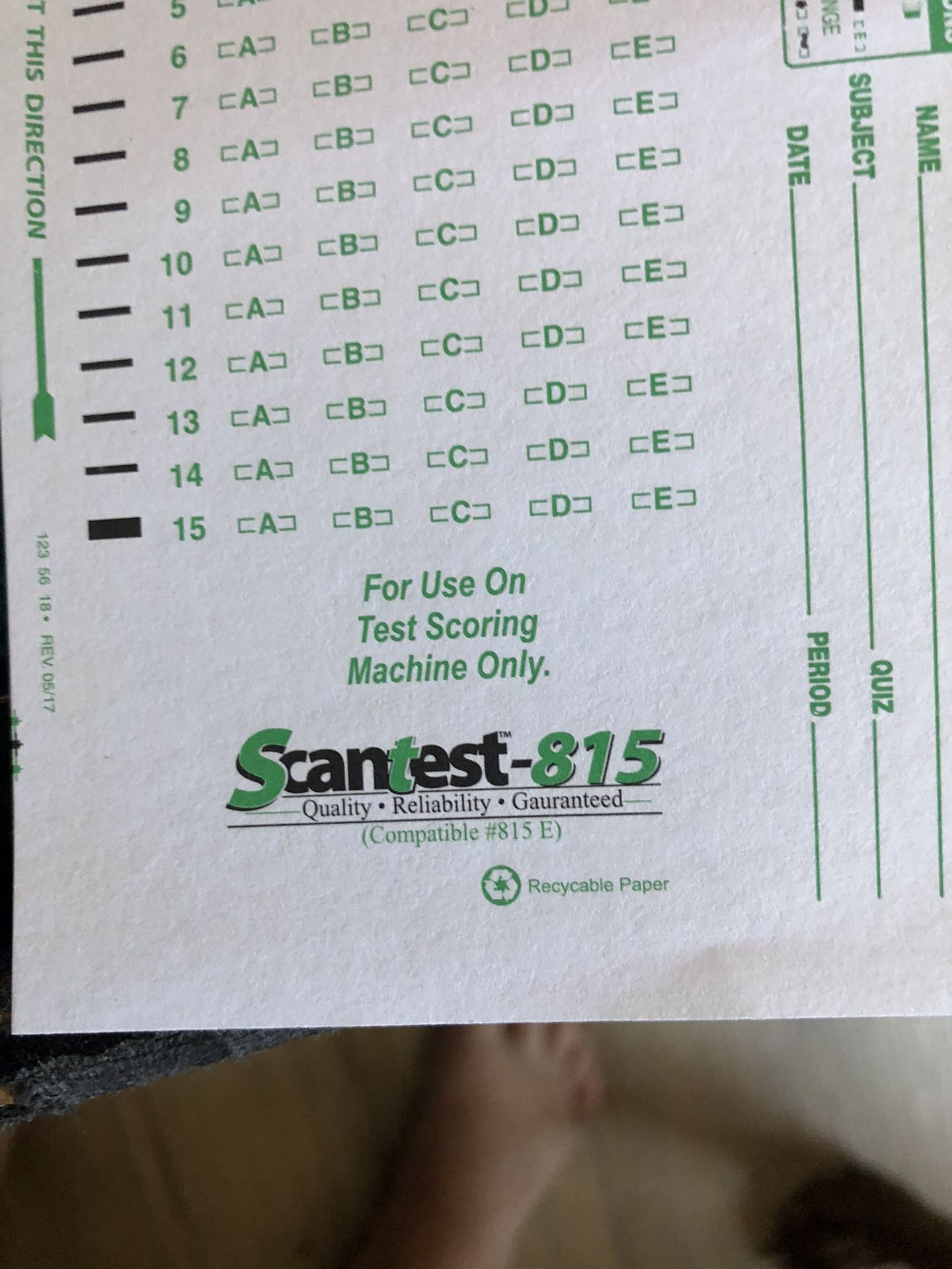 Scantron test Sheets