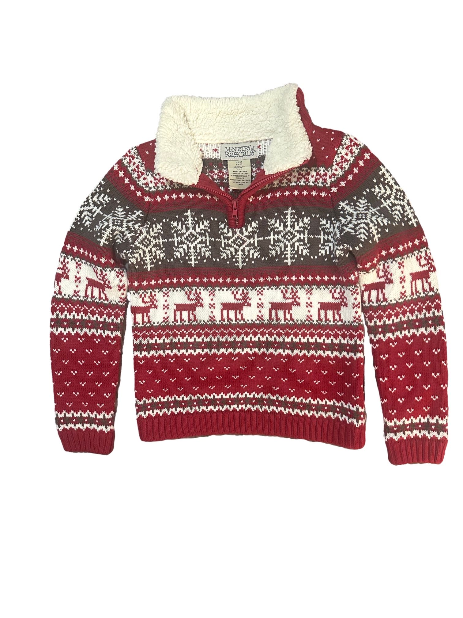 Ministry of Rascals Toddler Boy 5T Red 1/4 Zip Pullover Sweater. Elbow patches. Reindeer Snowflake design. Cozy. #Grandpa #Cottage #Winter #Outdoor #c