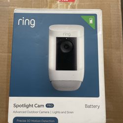 Ring Spotlight Cam Pro, Battery - Smart Security Video Camera with LED Lights, Dual Band Wifi, 3D Motion Detection, White ( Brand New )