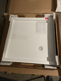 SlimLine 42 in. x 42 in. Double Threshold Shower Pan Base in White with Corner Drain 