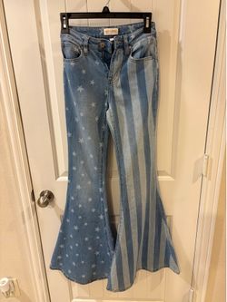 Shyanne Flare Jeans Women’s Blue Americana Stars Stripes Bell Bottom High Rise