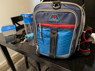 AZ PRO Insulated Lunch Bag Set w/ Water Bottle, Container, Utensils & Strap Blue