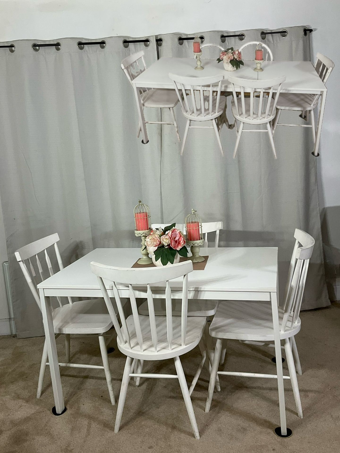 White Extendable Dining Table & 4 Windsor Chairs / Mesa Comedor De Extension Y 4 Sillas