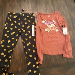 NWT Girls Size 10 Lot Of 2 - Leggings And Graphic Tee Long Sleeves