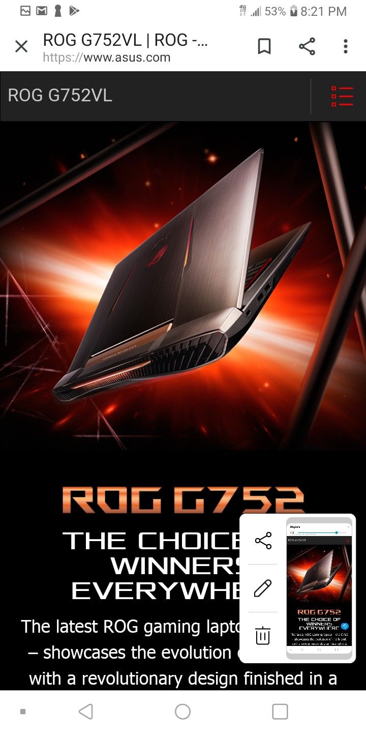 ASUS ROG G752VL 17.3in. (1TB, Intel Core i7 6th Gen., 2.6GHz, 16GB) Notebook/Laptop -