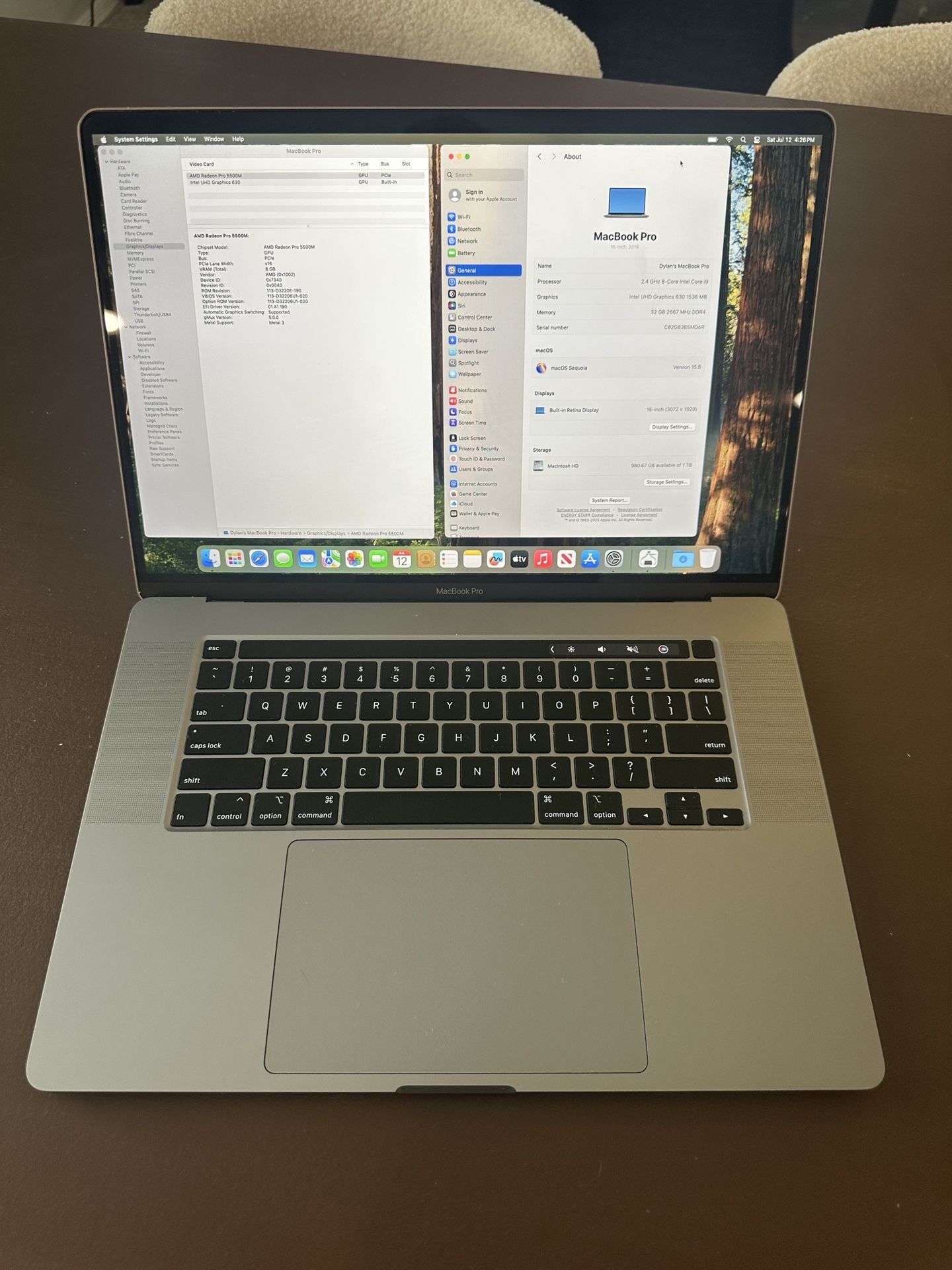 16” MacBook Pro Intel 8-Core i9 2.4gHz 32GB RAM Radeon Pro 5500M 8GB 1TB SSD