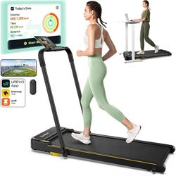 UREVO Strol 2E Smart 2-in-1 Folding Treadmill, Compact Walking Pad with Safety Handle, Plug and Play, Dual LED Display, Workout APP, Walking or Runnin