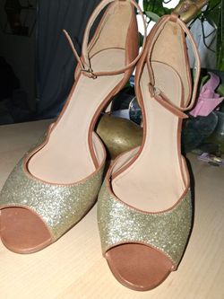 Gold Glitter Peep-Toe Heeled Sandals