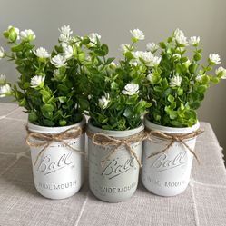 Chalk Painted & Distressed Mason Jar Vases 3 For $18