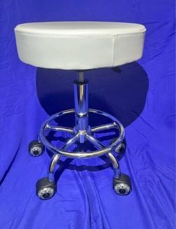 White Adjustable Rolling Stool