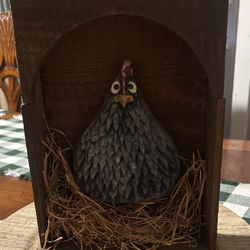 Handmade Ebright Signed Wooden Chicken Shadow Box. Read Description