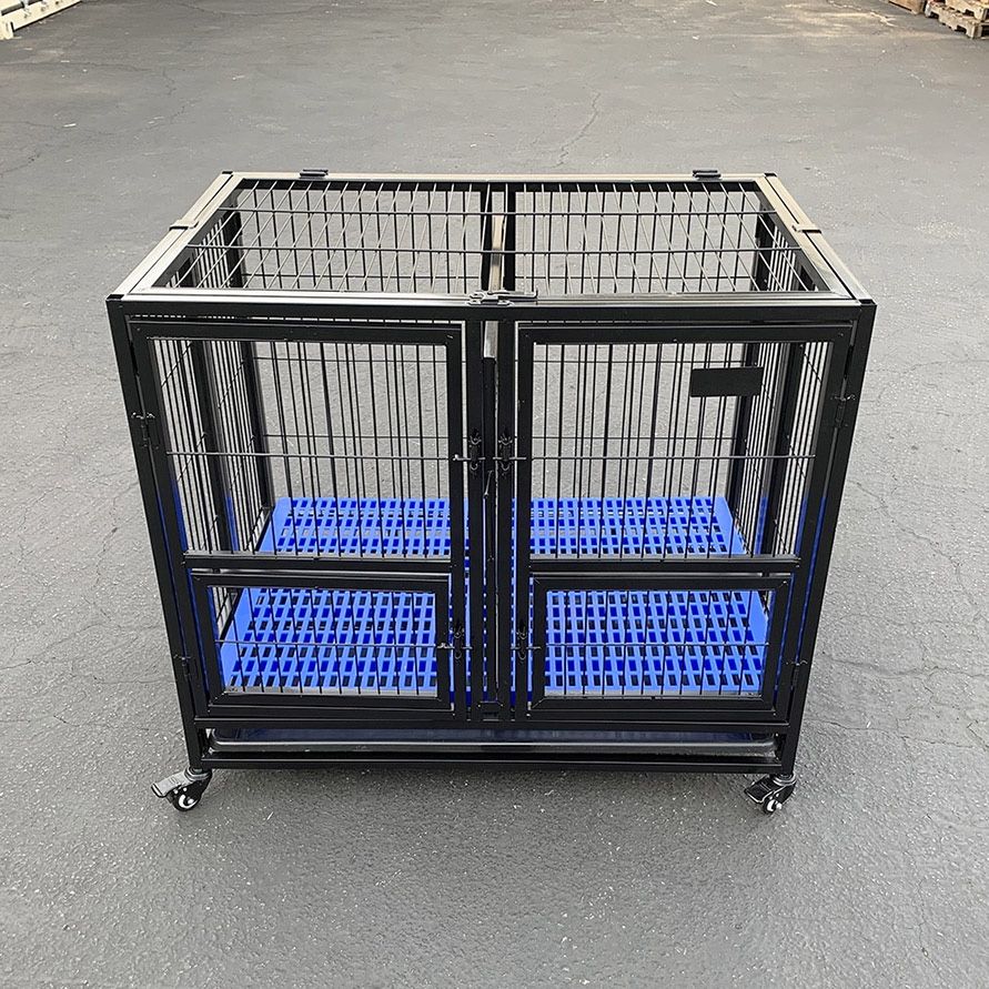 $160 (Brand New) Folding dog cage 37x25x33” heavy duty double-door kennel w/ divider, plastic tray