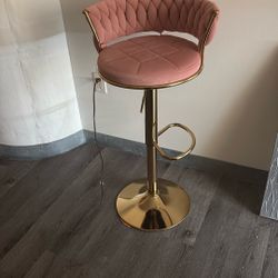2 Pink And Gold Bar Stools 