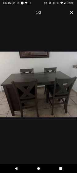 Dark Wood Counter Height Dining Table Set