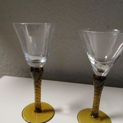 Vintage Cordial Glasses With Green Twisted Stems Not A Pair 