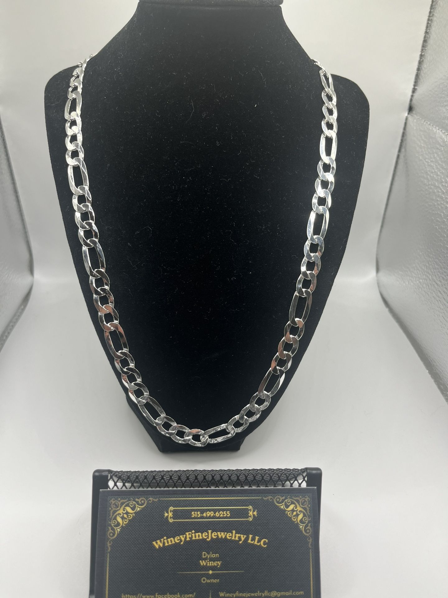 Solid 925 Italian Silver 8mm 24” Figaro Chain