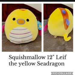 New Squishmallow, 12" Leif/Yellow Seadragon 