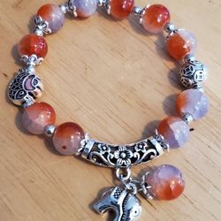 Genuine Stone And Silvertone Elephant Charm.