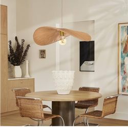 6204: New Arturesthome 23.6" Modern Paper Chandelier Rattan Pendant Lighting Large Wicker Light Fixtures Adjustable Height Hanging Lighting Fixture fo
