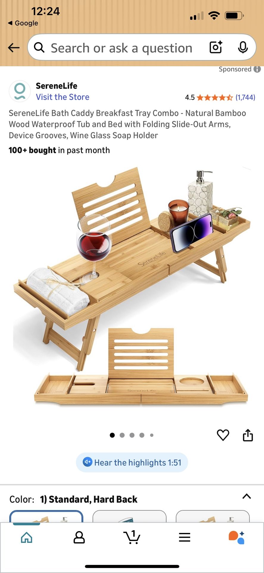 SereneLife Bath Caddy Breakfast Tray Combo