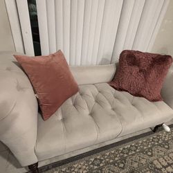Elegant Tufted Loveseat Sofa – Beige Linen