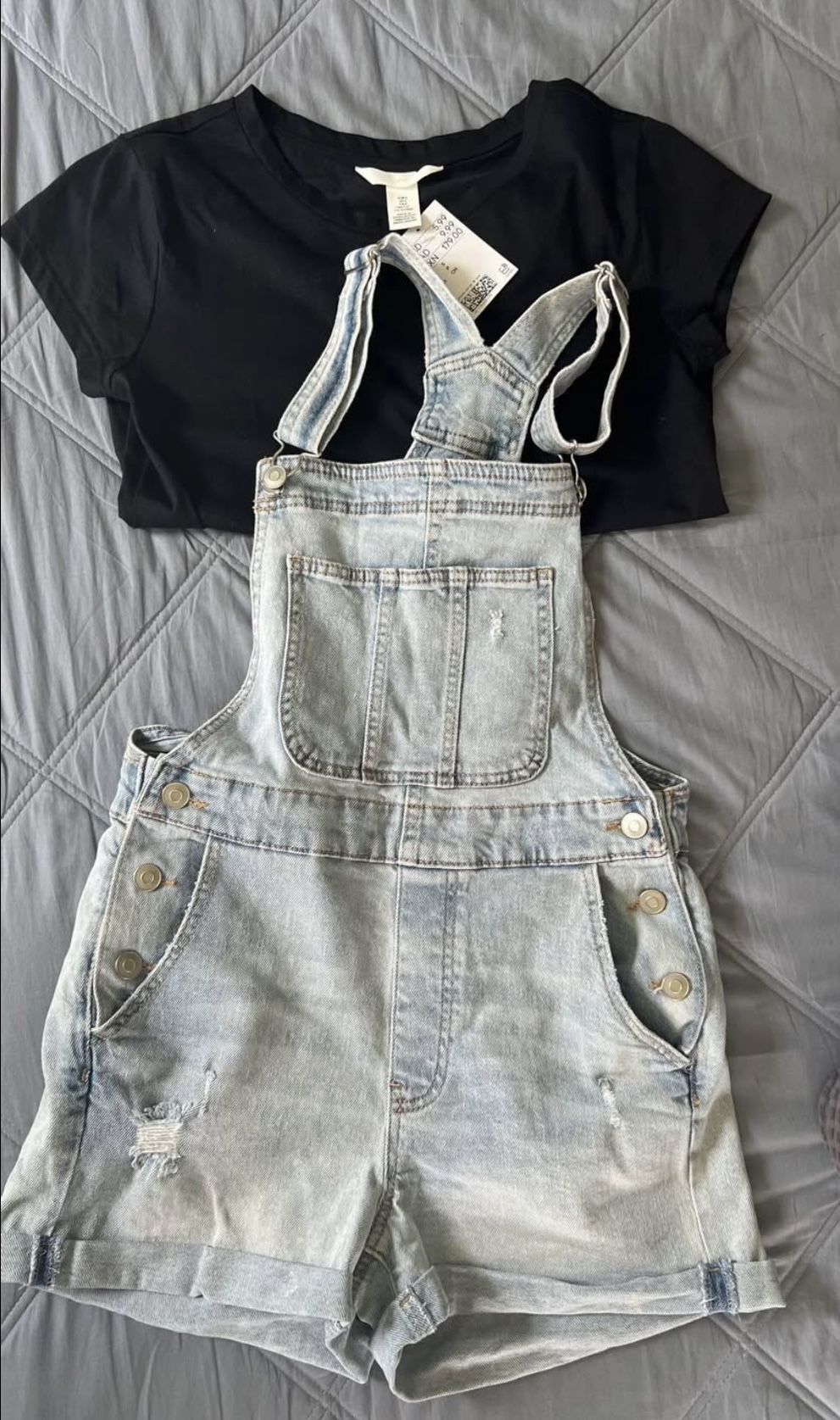 Denim Shortalls And New Shirt- Size 3-5 Junior