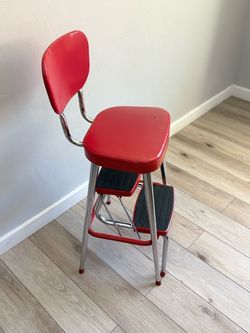 Vintage Red Ames Maid Step Stool Chair / Retro Mid-Century Barstool