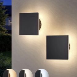EDISHINE 2-Pack Modern LED Wall Lights, IP65 Aluminum, 3000K-5000K, Black