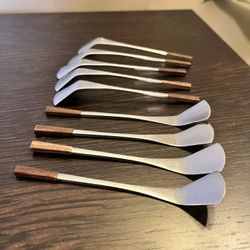 MCM Teak & Stainless Demitasse Spoons Or Appetizer Set Set 9