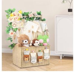 Wooden Baby Shower Crate Closet, Foldable Handwoven Storage Basket for Baby Shower Gifts, Welcome Gift Basket for Newborn Boys Girls, Pregnancy Gifts 