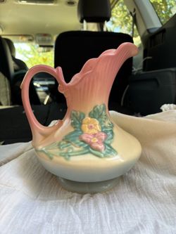Vintage Ceramic Floral Relief Pitcher Vase