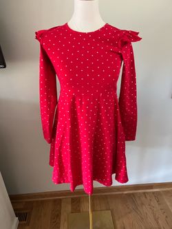 Hanna Andersson Long Sleeve Red Dress Gold Polka Dots  Size 150cm =US 12
