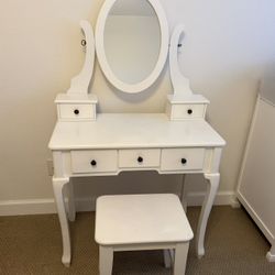 Vanity Desk With Mirror, White