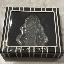 Vintage 1980’s Saint Joseph Holding Jesus Glass Paperweight ~ Etched- 4”H