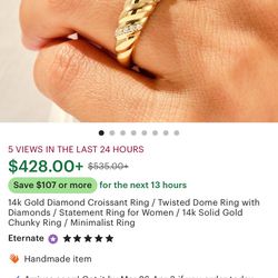 14K Gold Diamond Croissant Ring  (OBO) 