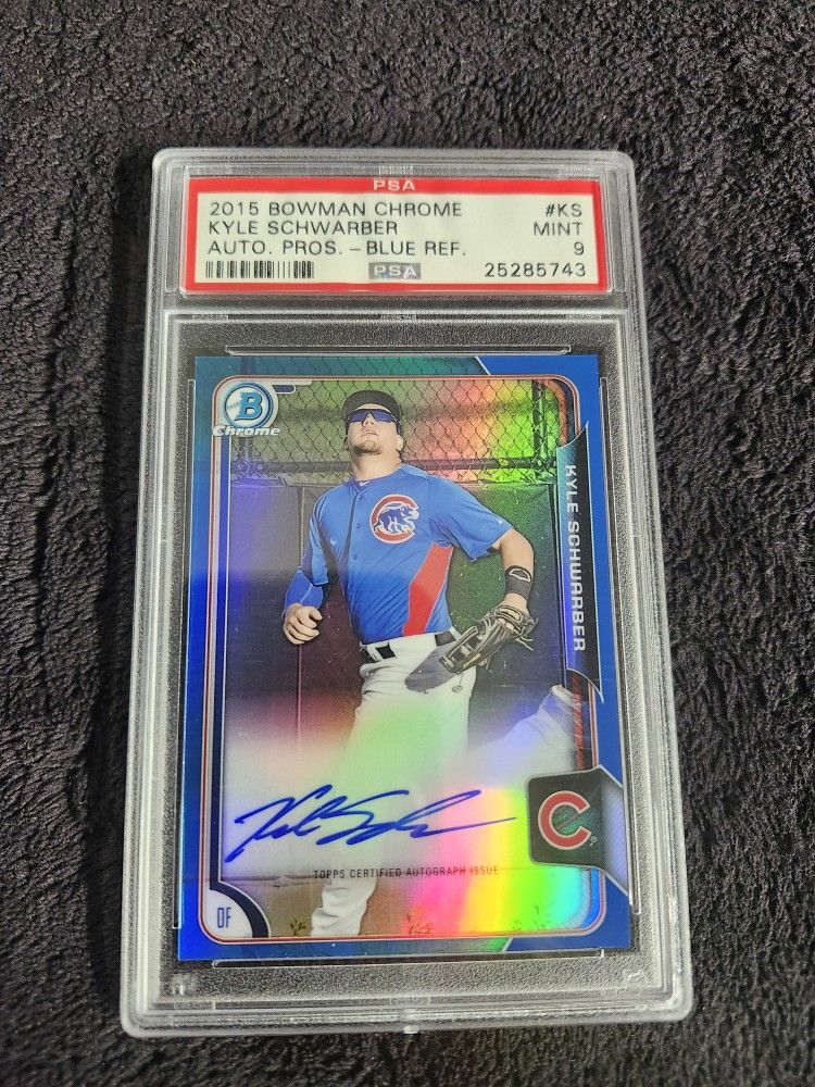 2015 Topps Bowman Chrome Kyle Schwarber /150 Auto Rookie Blue Refactor PSA Graded MINT 9