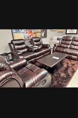 NEW LIVING ROOM, RECLINING SOFA, LOVESEAT, AND RECLINER WITHOUT COFFEE TABLE, INCLUDING FREE DELIVERY