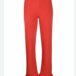 Red Feathered Fringed Pants Size Small 