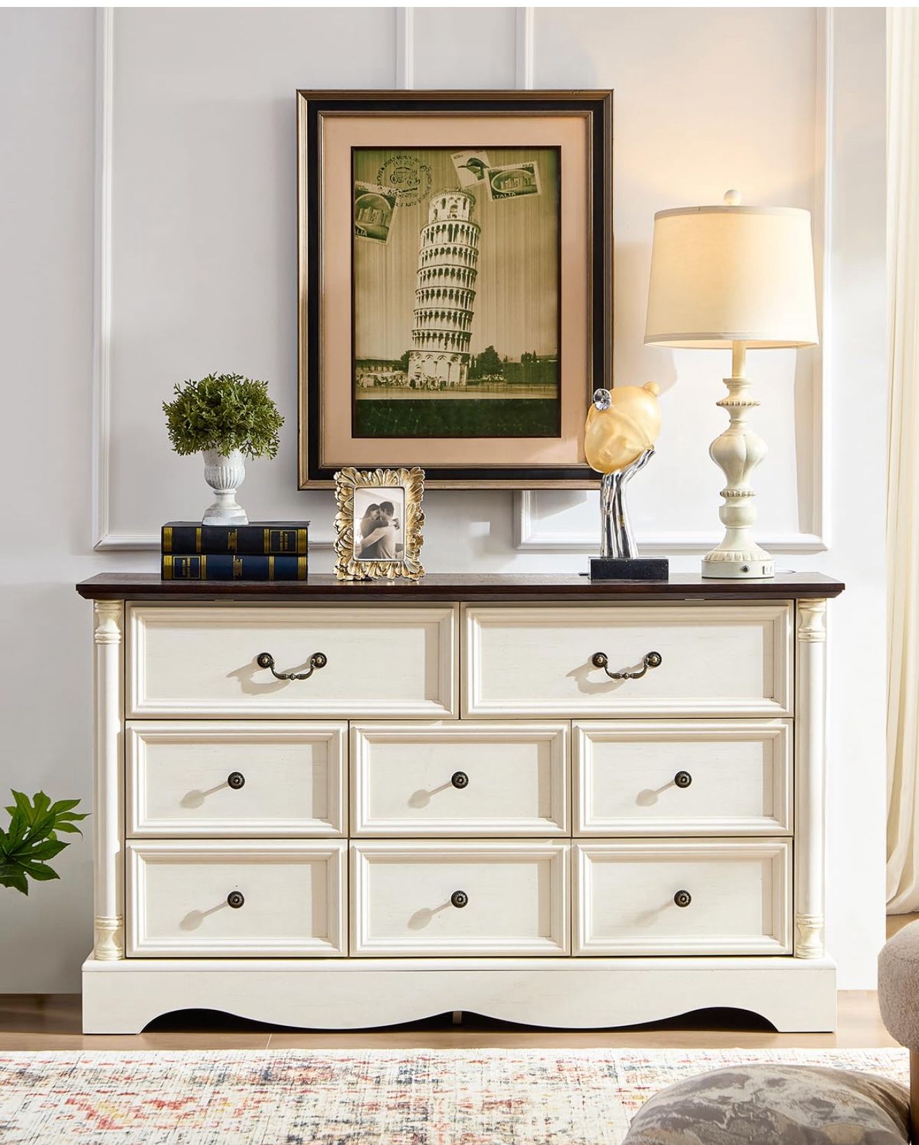 8 Drawers Dresser, 54" Wide Farmhouse Chest of Drawers with Charging Station, Distressed Finish Design, Modern Storage Dressers Organizer New in box