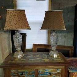Beautiful Pair Of Vintage Crystal Lamps w/ Matching Shades