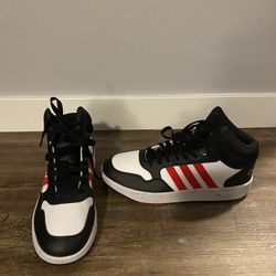 Adidas Black, White & Red High Top Shoes: Big Kid Size 7