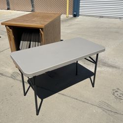 Folding Tables And Oak Storage Cabinet 