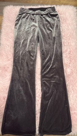 Gray Velvet Flare Pants with Rhinestone Detail (small)