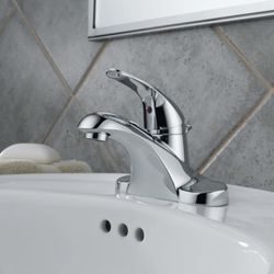 Delta Foundations 3 Hole, 4” Centerset Bathroom Faucet w/Pop-Up Drain Assembly  Chrome New