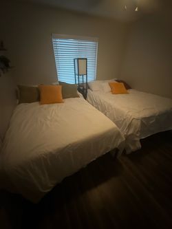 Two queen mattresses with bed frames