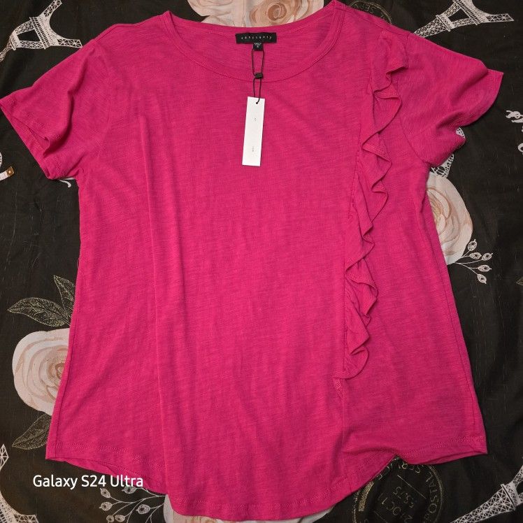 Sanctuary Short Sleeve Top W/Ruffle Design Size Small Pink New